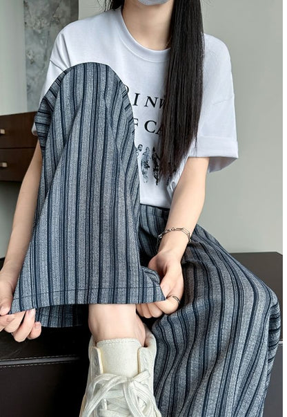 Stripe High Rise Drawstring Wide Leg Pants SpreePicky