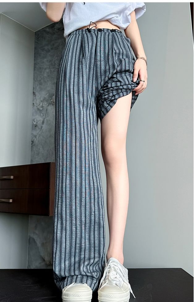 Stripe High Rise Drawstring Wide Leg Pants SpreePicky