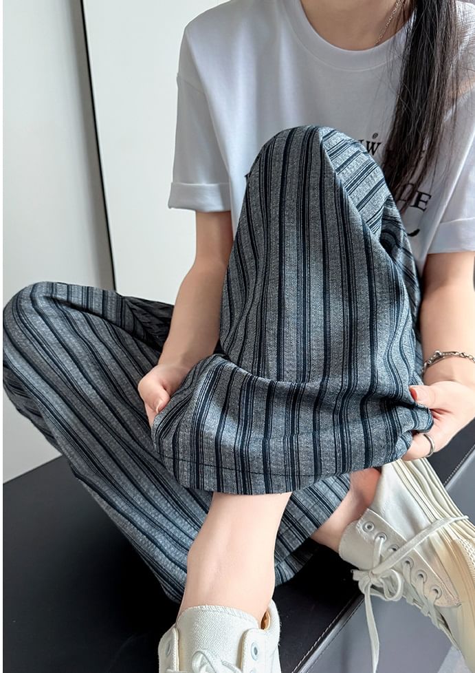 Stripe High Rise Drawstring Wide Leg Pants SpreePicky