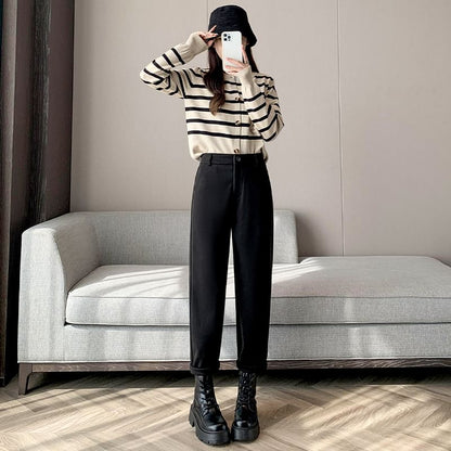 Plain High Rise Straight Cut Crop Knit Dress Pants SpreePicky