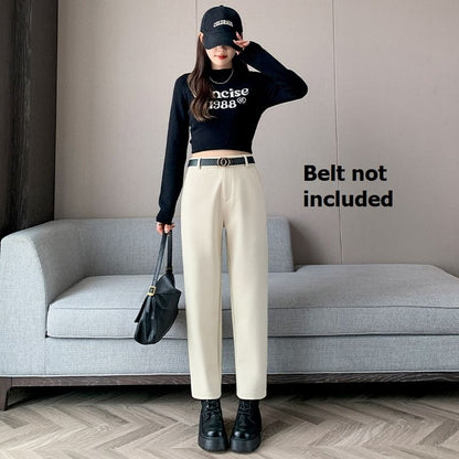 Plain High Rise Straight Cut Crop Knit Dress Pants SpreePicky