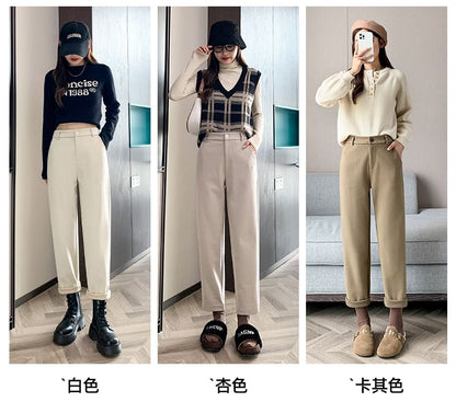 Plain High Rise Straight Cut Crop Knit Dress Pants SpreePicky