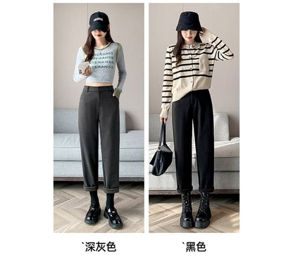 Plain High Rise Straight Cut Crop Knit Dress Pants SpreePicky