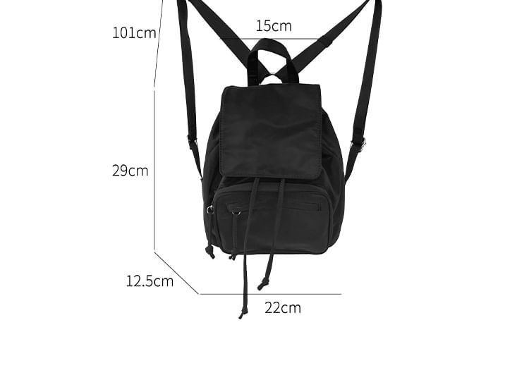 Plain Drawstring Nylon Flap Backpack SpreePicky