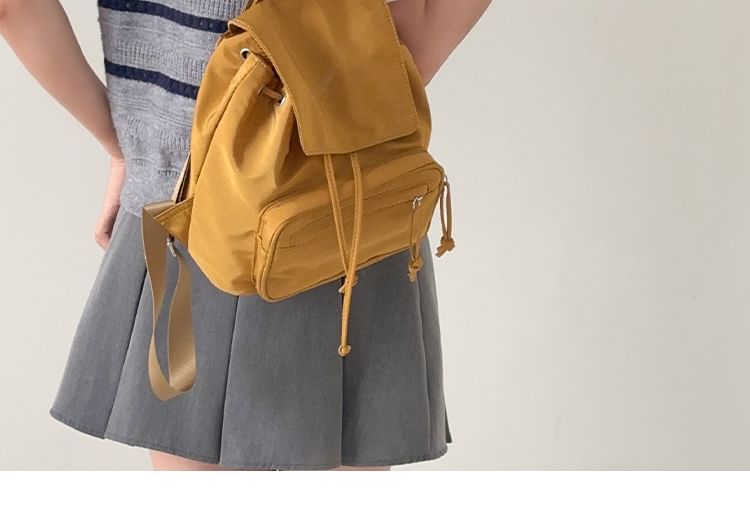 Plain Drawstring Nylon Flap Backpack SpreePicky