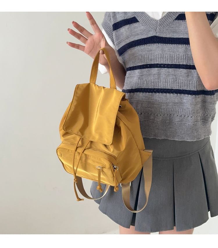 Plain Drawstring Nylon Flap Backpack SpreePicky