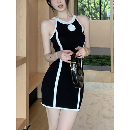 Halter Striped Mini Sheath Dress SpreePicky