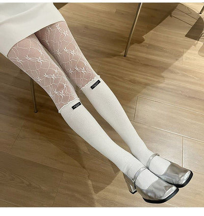 Lace Panel Mock Two Piece Tights SpreePicky