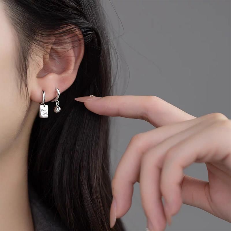 925 Sterling Silver Asymmetrical Huggie Drop Earring mySite