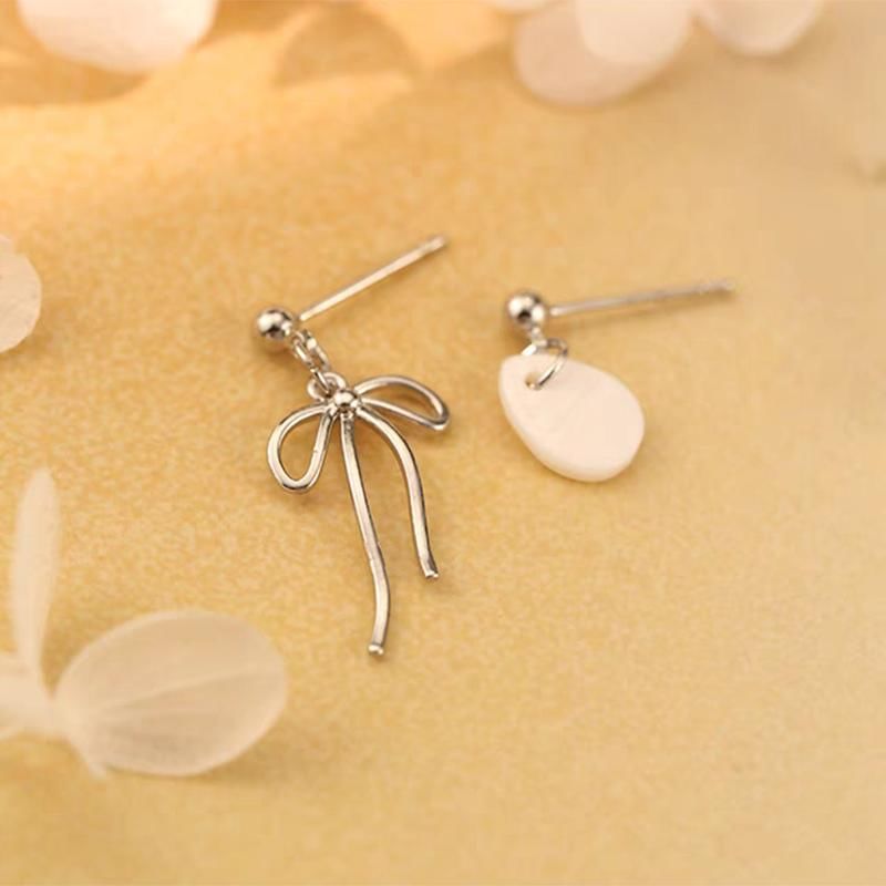 925 Sterling Silver Bow Asymmetrical Drop Earring mySite