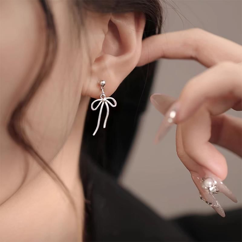 925 Sterling Silver Bow Asymmetrical Drop Earring mySite