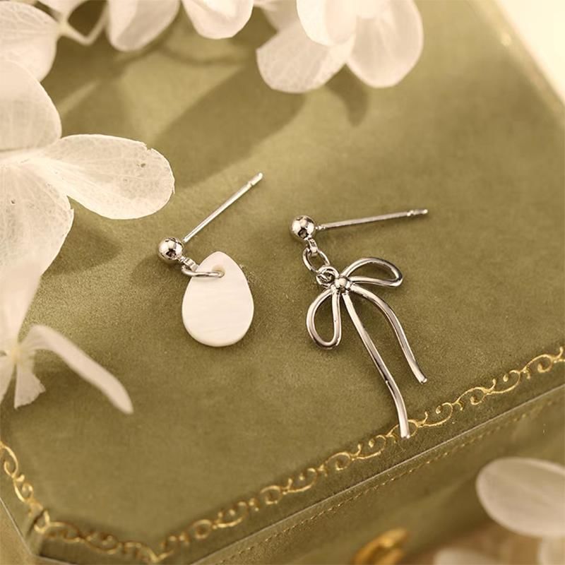 925 Sterling Silver Bow Asymmetrical Drop Earring mySite