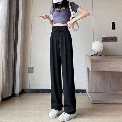 High Waist Plain Straight Leg Dress Pants SpreePicky