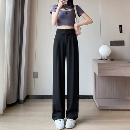 High Waist Plain Straight Leg Dress Pants SpreePicky