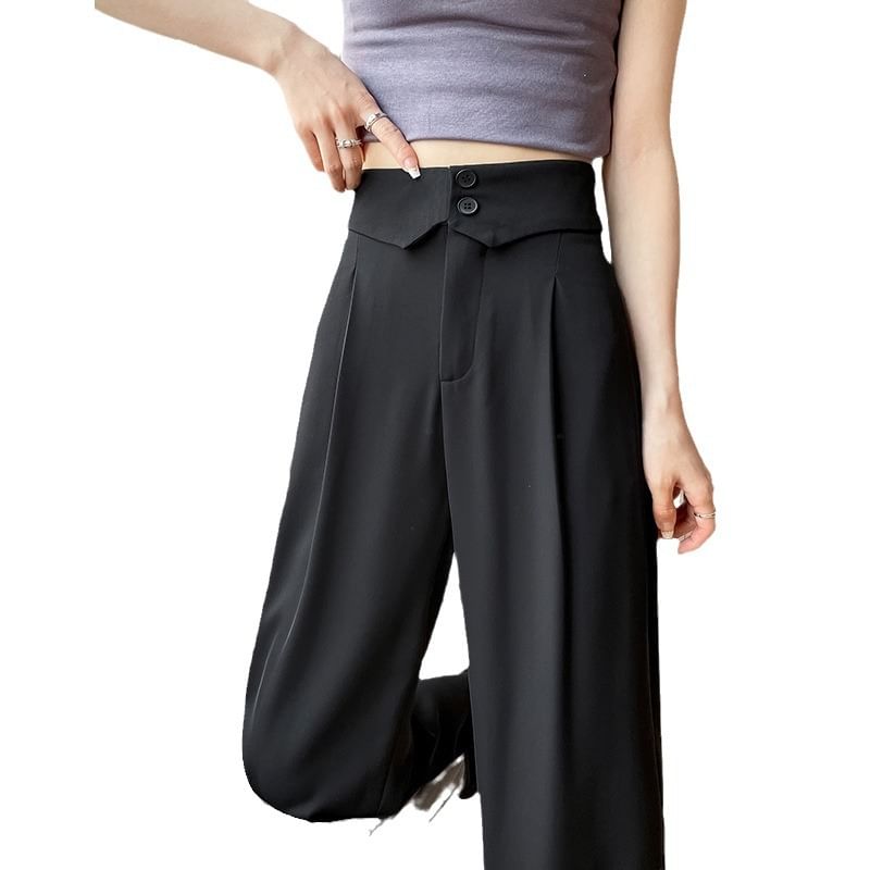 High Waist Plain Straight Leg Dress Pants SpreePicky