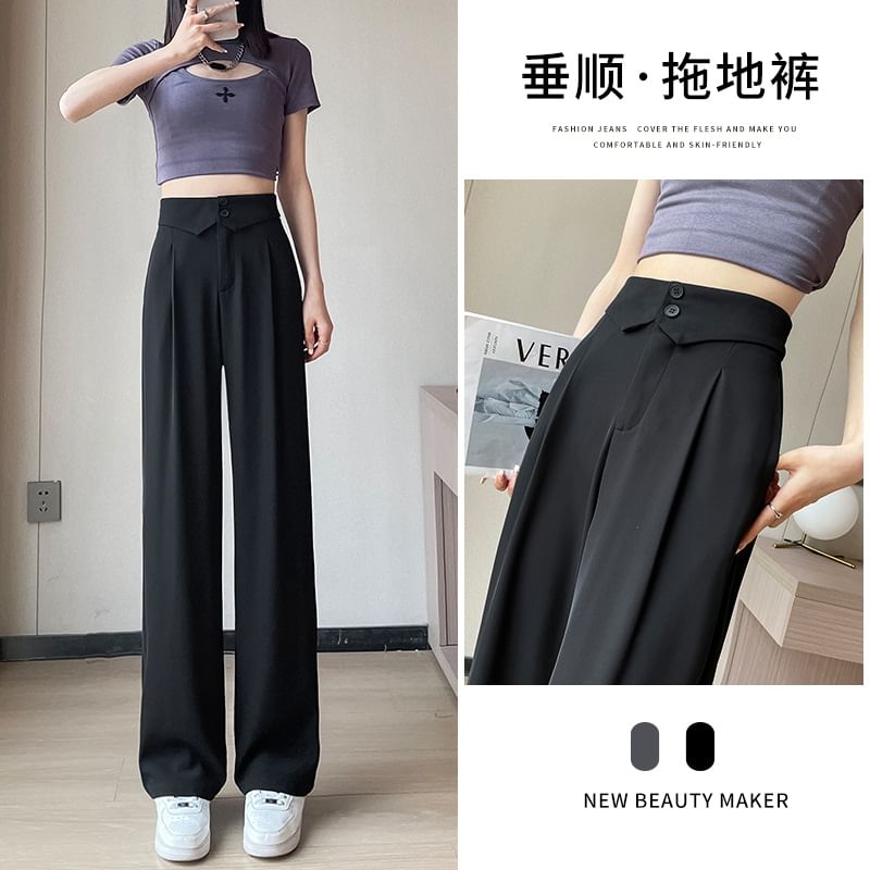 High Waist Plain Straight Leg Dress Pants SpreePicky