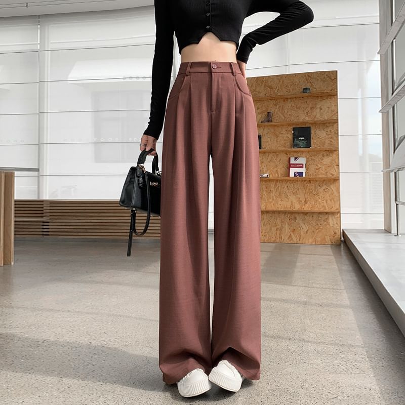 High Rise Plain Straight Leg Suit Pants SpreePicky