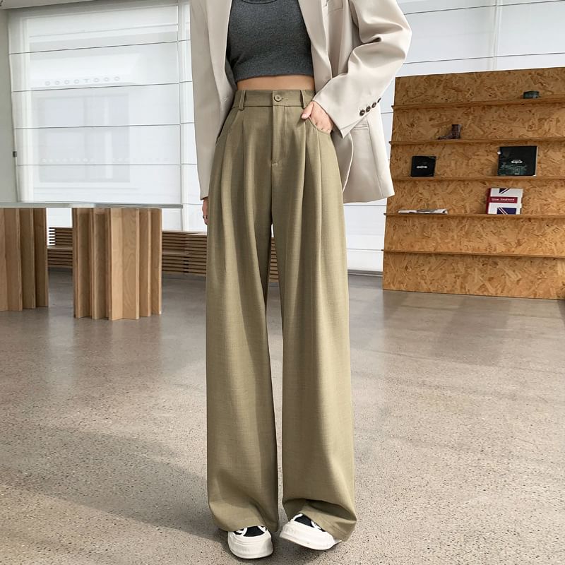 High Rise Plain Straight Leg Suit Pants SpreePicky