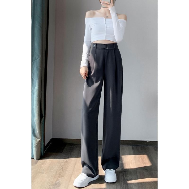 High Rise Plain Straight Leg Dress Pants SpreePicky