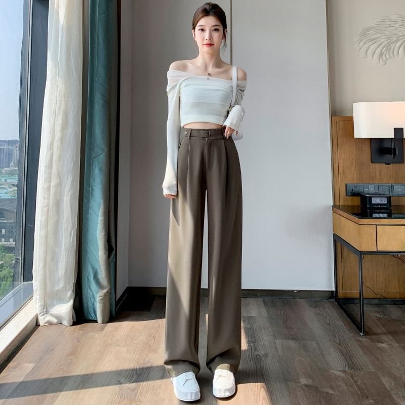 High Rise Plain Straight Leg Dress Pants SpreePicky