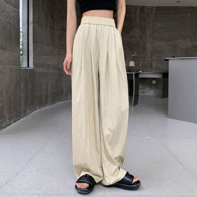 High Rise Plain Straight Leg Pants SpreePicky