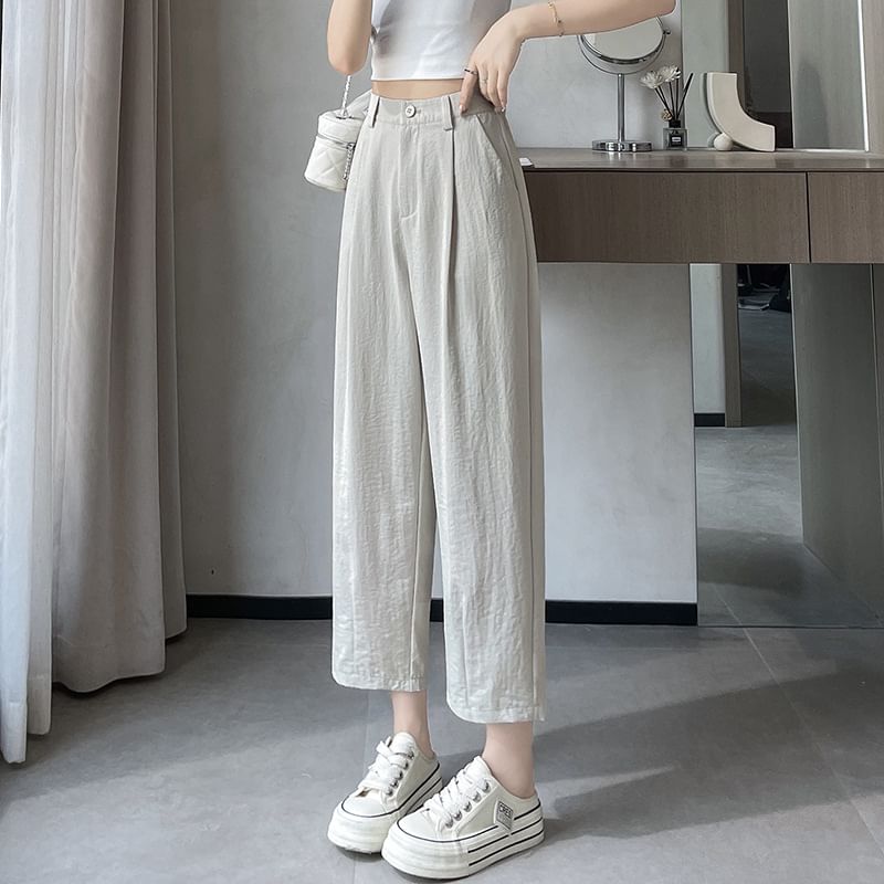 High Rise Plain Cropped Straight Leg Pants SpreePicky