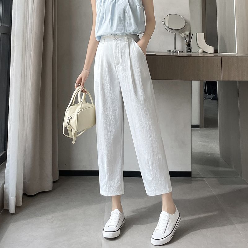 High Rise Plain Cropped Straight Leg Pants SpreePicky