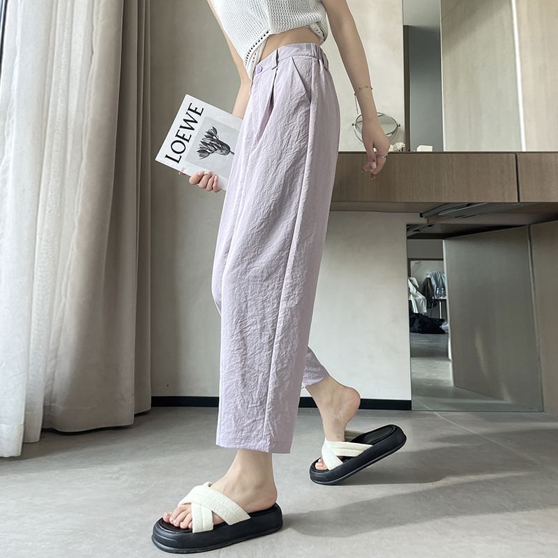 High Rise Plain Cropped Straight Leg Pants SpreePicky