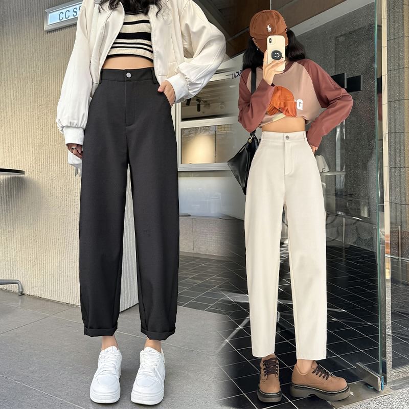 High Rise Plain Crop Harem Pants SpreePicky