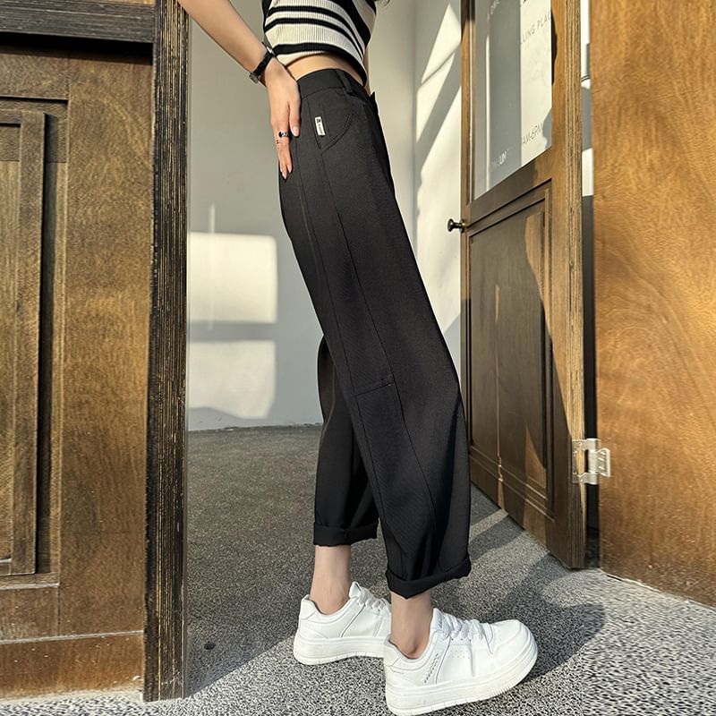 High Rise Plain Crop Harem Pants SpreePicky