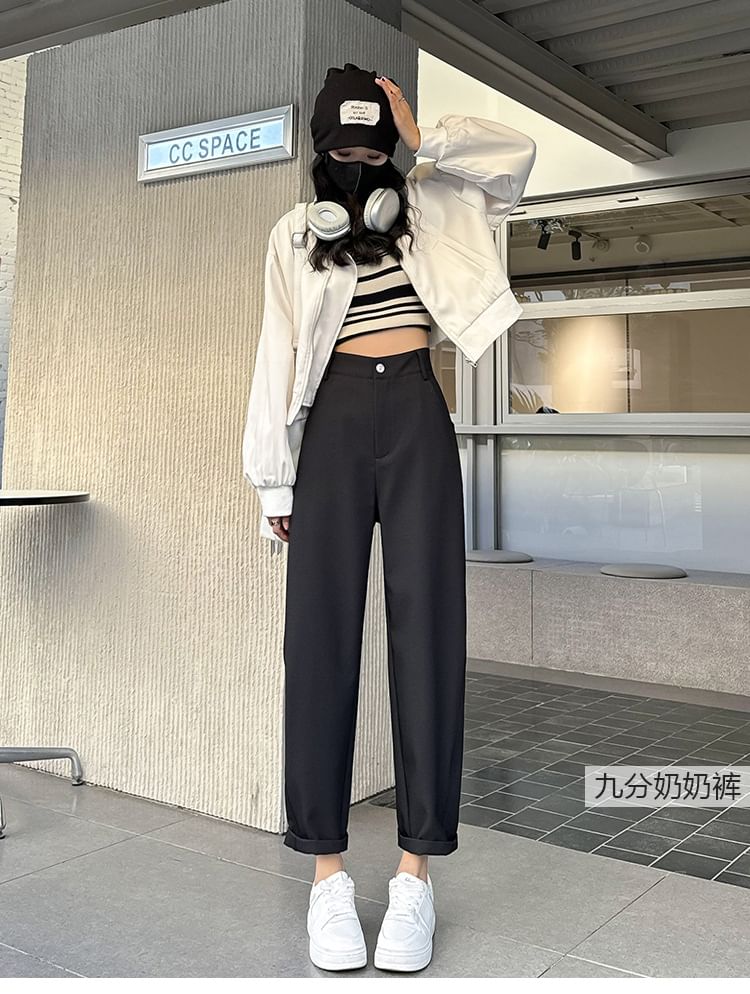 High Rise Plain Crop Harem Pants SpreePicky