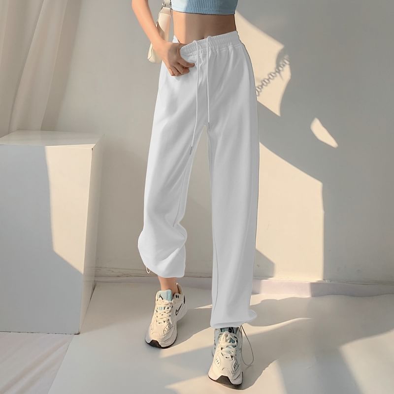 Elastic Waist Plain Sweatpants SpreePicky