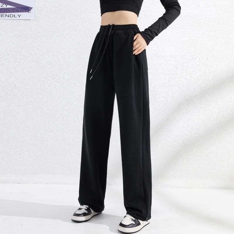 Elastic Waist Plain Sweatpants SpreePicky