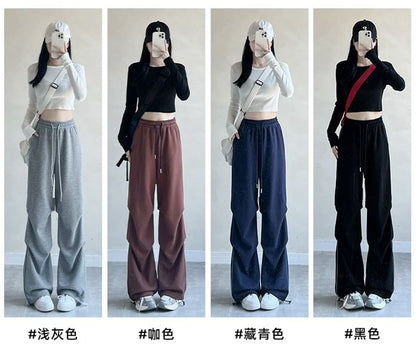 Plain High Rise Drawstring Parachute Wide Leg Sweatpants SpreePicky