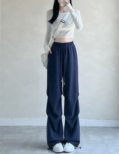 Plain High Rise Drawstring Parachute Wide Leg Sweatpants SpreePicky