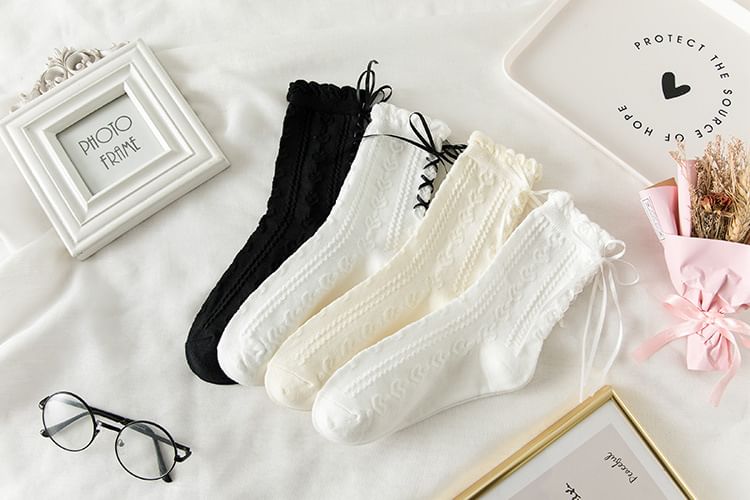 Plain Lace-Up Crew Socks SpreePicky