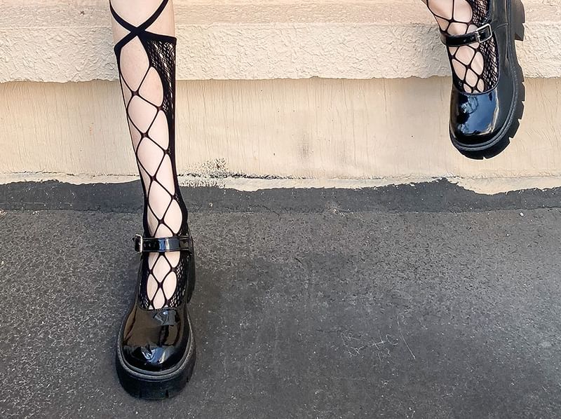 Lace-Up Knee-High Fishnet Socks SpreePicky