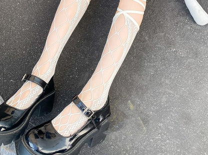 Lace-Up Knee-High Fishnet Socks SpreePicky