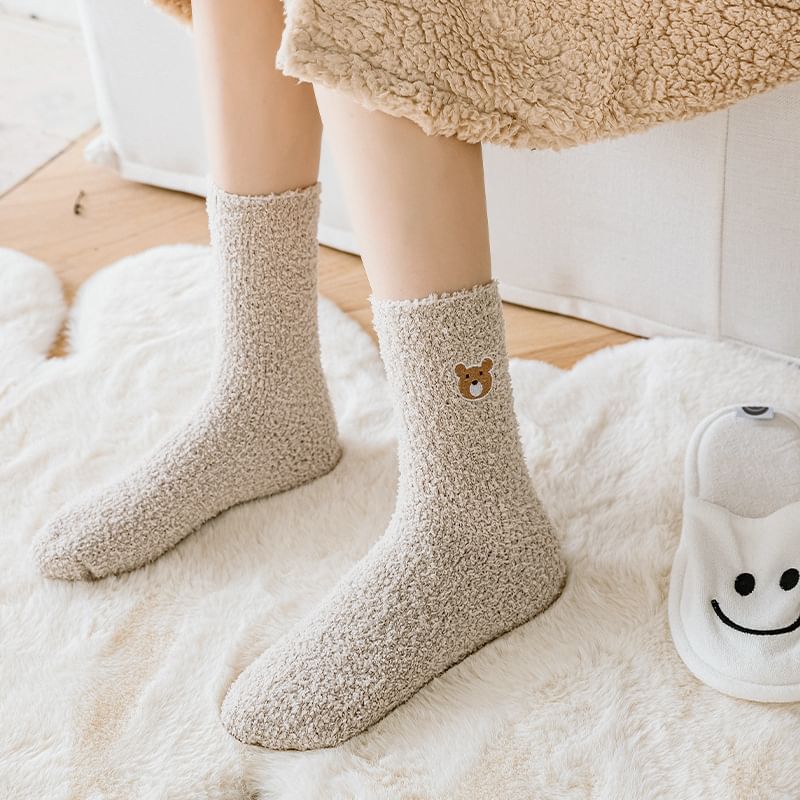 Bear Embroidered Fleece Socks SpreePicky