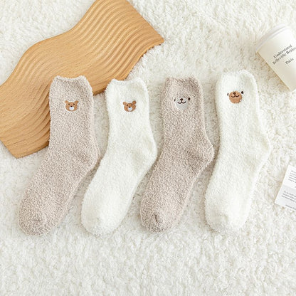 Bear Embroidered Fleece Socks SpreePicky