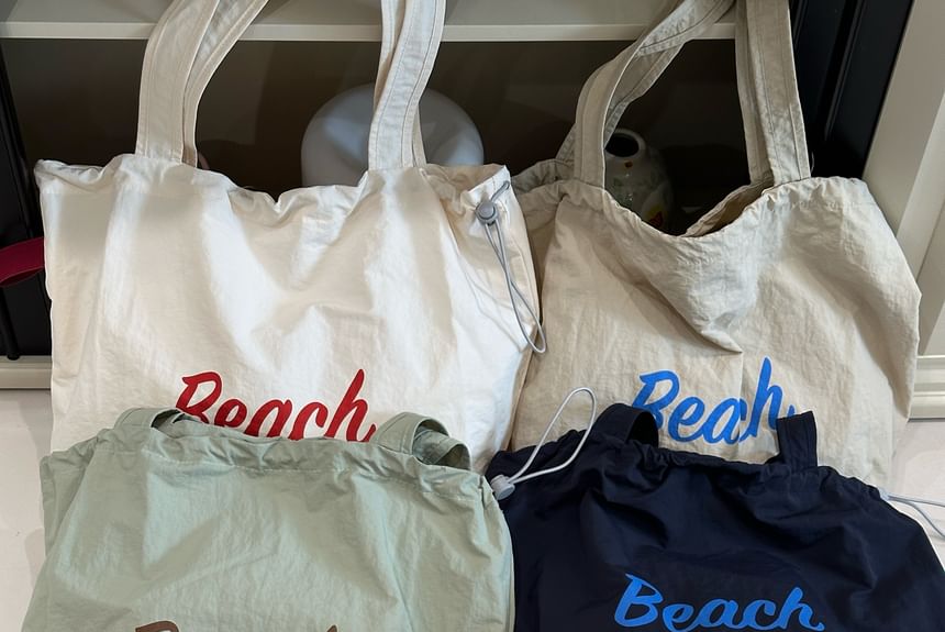 Lettering Print Drawstring Tote Bag / Bag Charm / Set SpreePicky