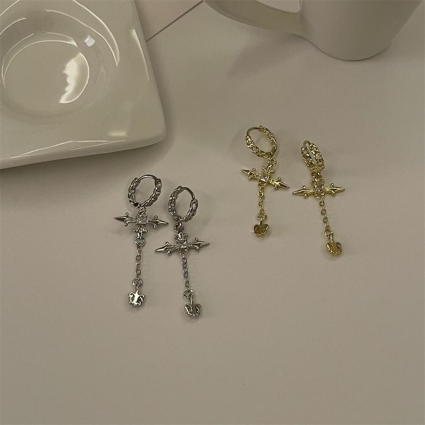 Cross Rhinestone Drop Earrings SpreePicky