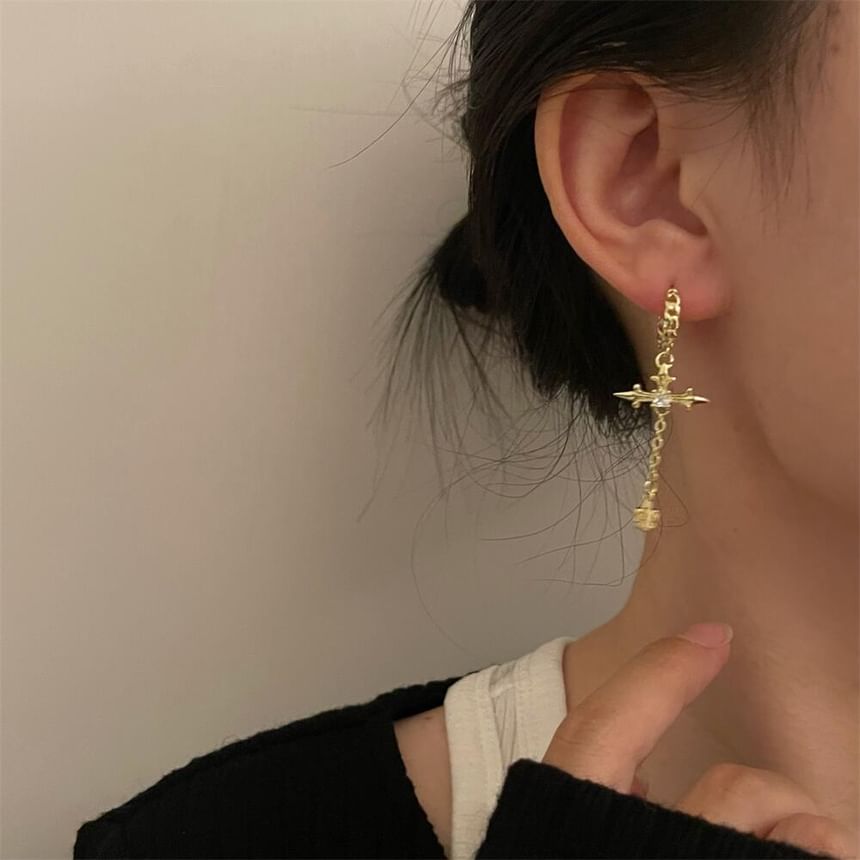 Cross Rhinestone Drop Earrings SpreePicky