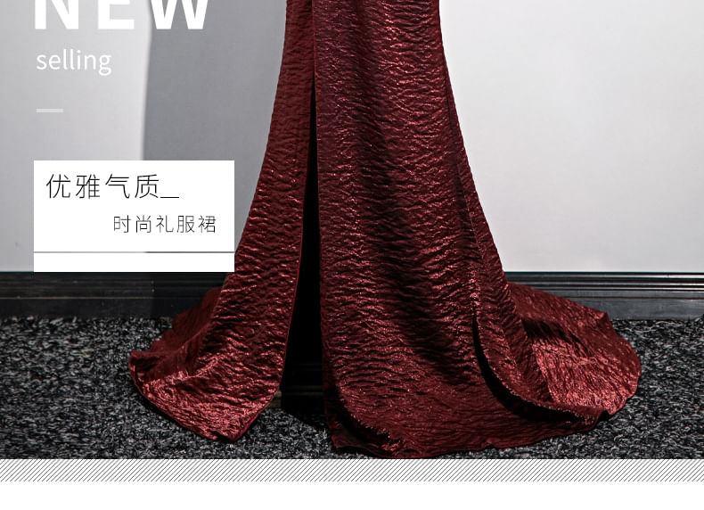 Off-Shoulder Bow Asymmetrical Knotted Slit Bodycon Evening Gown SpreePicky