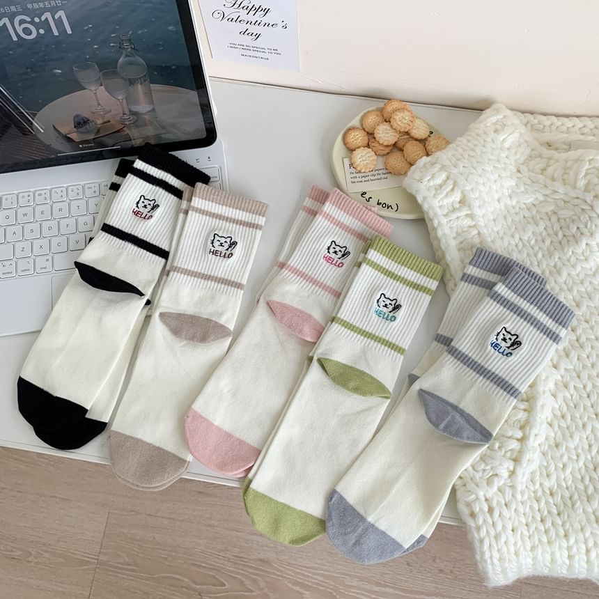 Cat Embroidered Socks Set SpreePicky