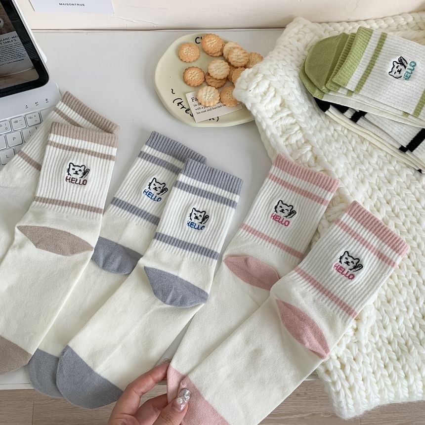 Cat Embroidered Socks Set SpreePicky