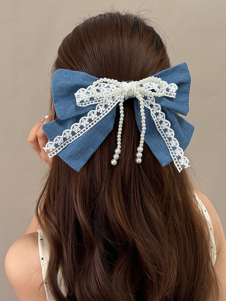 Faux Pearl Beaded Bow Hair Clip SpreePicky