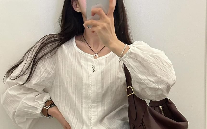 Long Sleeve Crew Neck Striped Blouse SpreePicky