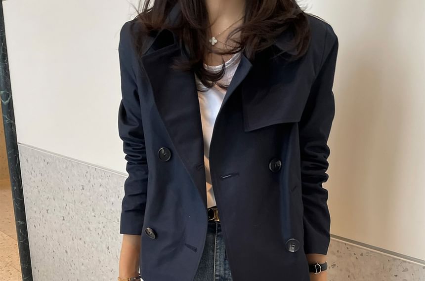 Collared Plain Double Breasted Trench Jacket SpreePicky