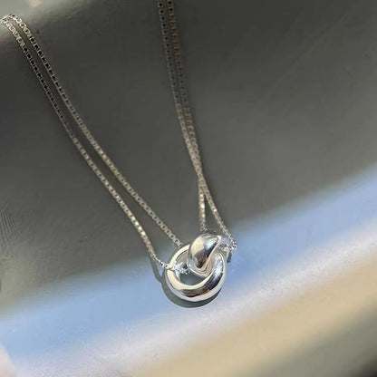 925 Sterling Silver Double Circle Pendant Necklace SpreePicky